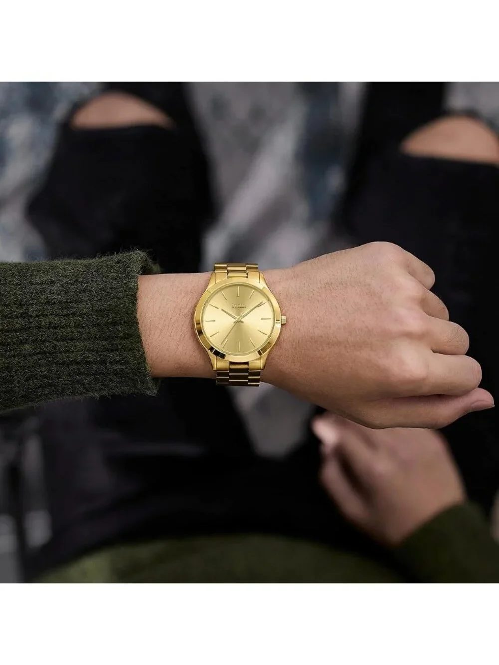 Men's All Golden Analog Quartz Stainless Steel Waterproof Round Luxury Watch